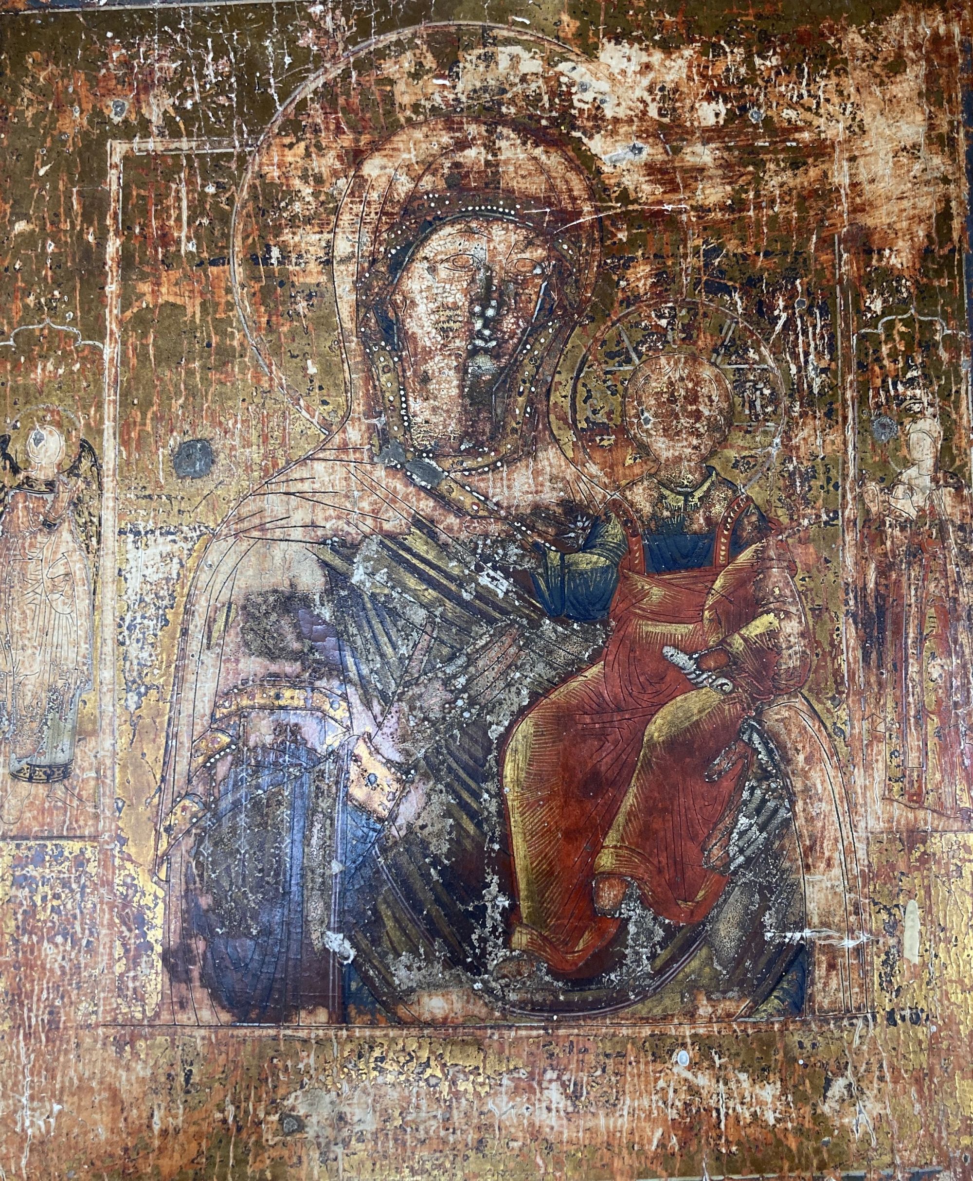 Russian School, tempera on panel, Icon of the Virgin and Child, 31 x 26cm